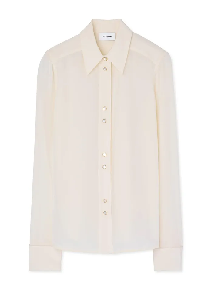 Women Tops and Shells St John Silk Crepe De Chine Blouse Ecru