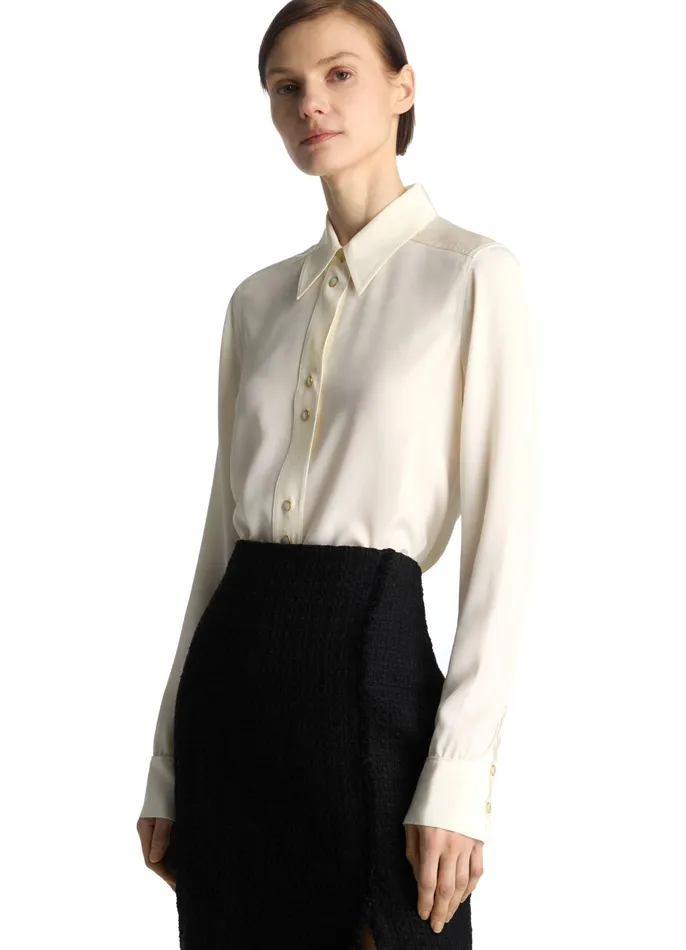 Women Tops and Shells St John Silk Crepe De Chine Blouse Ecru Women Tops and Shells St John Silk Crepe De Chine Blouse Ecru
