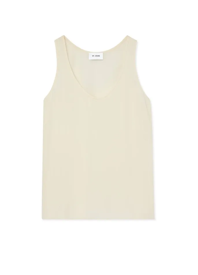 Women Tops and Shells St John Silk Crepe De Chine Shell Ecru