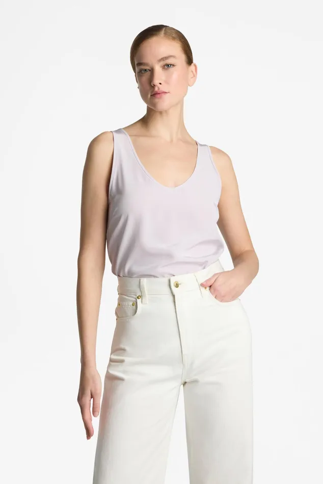 Women Tops and Shells St John Silk Crepe De Chine Shell Ecru Women Tops and Shells St John Silk Crepe De Chine Shell Ecru