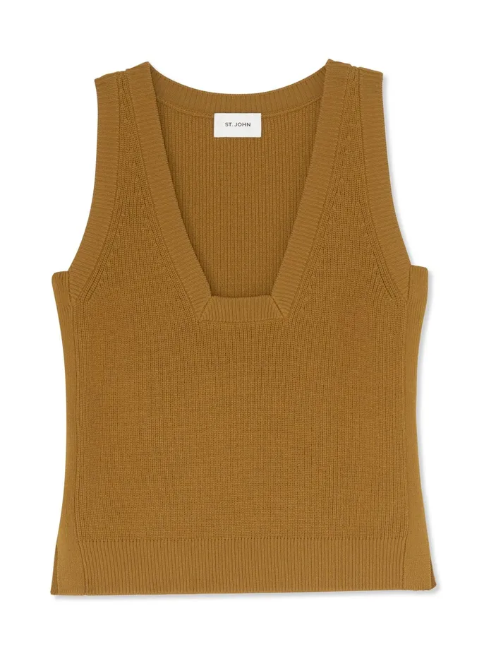 Women Tops and Shells St John Square Neck Rib Knit Shell Hazel