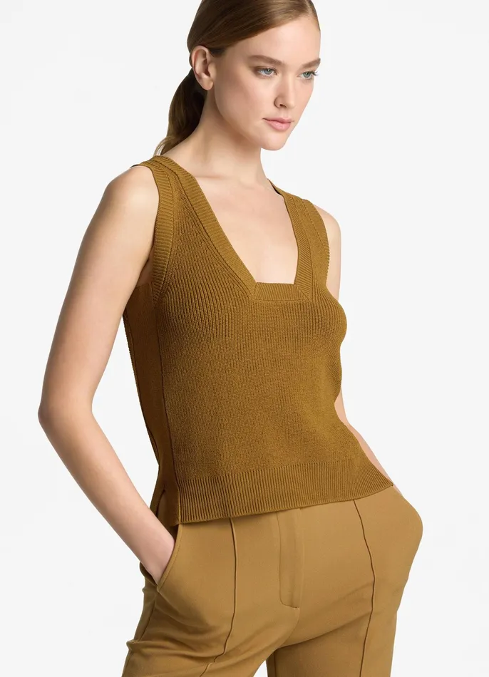 Women Tops and Shells St John Square Neck Rib Knit Shell Hazel Women Tops and Shells St John Square Neck Rib Knit Shell Hazel
