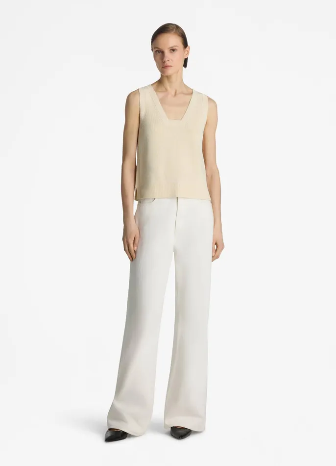 Women Tops and Shells St John Stretch Rib Square Neck Shell Ecru Women Tops and Shells St John Stretch Rib Square Neck Shell Ecru