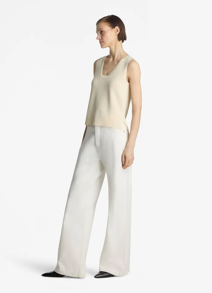 Women Tops and Shells St John Stretch Rib Square Neck Shell Ecru Women Tops and Shells St John Stretch Rib Square Neck Shell Ecru