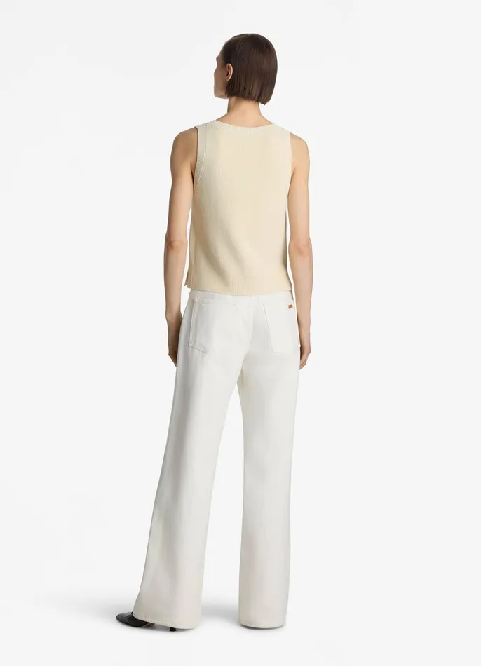 Women Tops and Shells St John Stretch Rib Square Neck Shell Ecru Women Tops and Shells St John Stretch Rib Square Neck Shell Ecru
