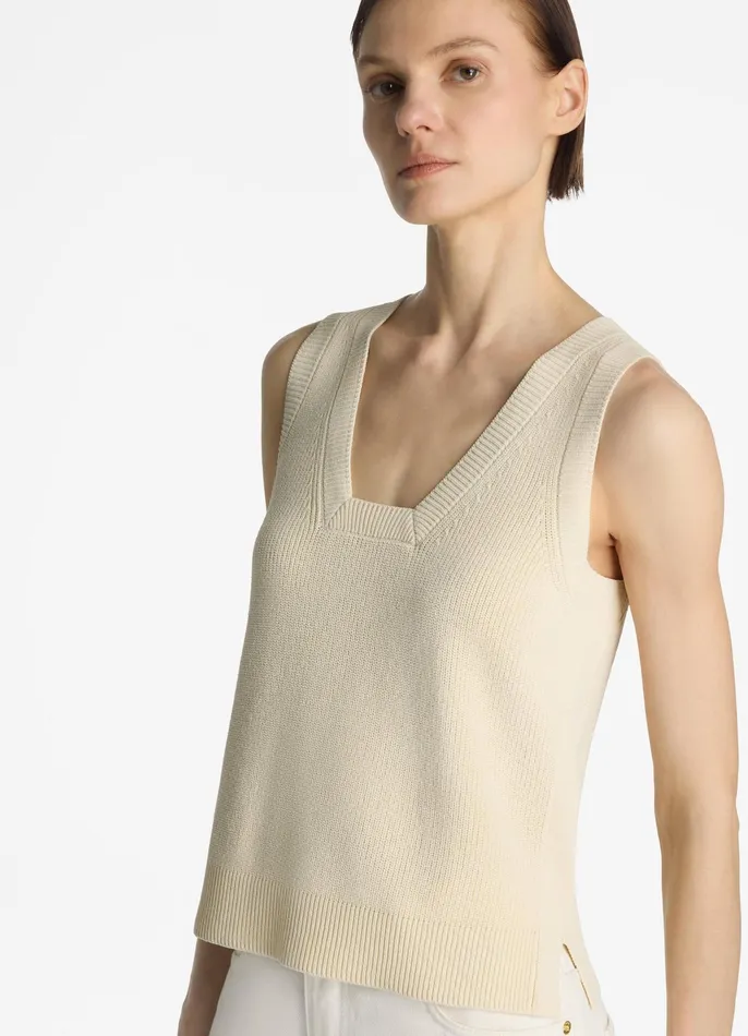 Women Tops and Shells St John Stretch Rib Square Neck Shell Ecru Women Tops and Shells St John Stretch Rib Square Neck Shell Ecru