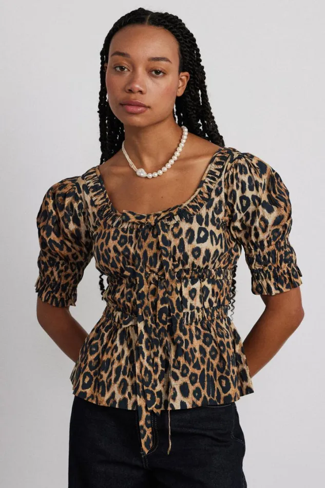 Women Tops Damson Madder Bianca Ruffle Blouse 8211 Leopard
