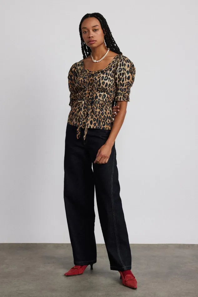 Women Tops Damson Madder Bianca Ruffle Blouse 8211 Leopard