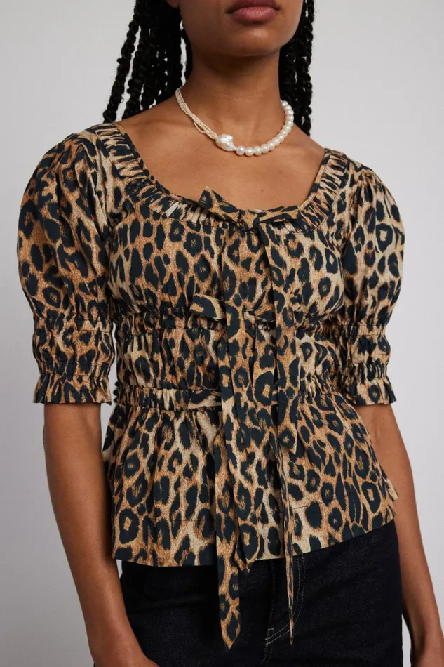 Women Tops Damson Madder Bianca Ruffle Blouse 8211 Leopard