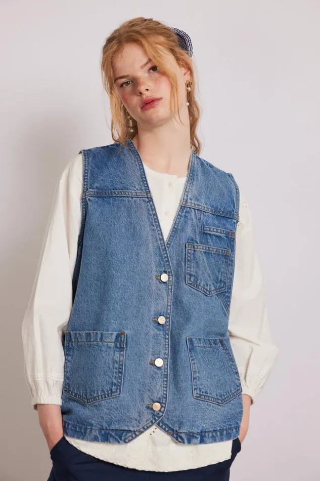 Women Tops Damson Madder Billie Denim Gilet 8211 Vintage Wash