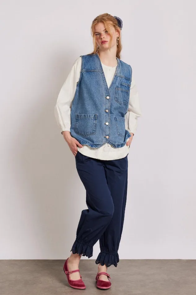 Women Tops Damson Madder Billie Denim Gilet 8211 Vintage Wash