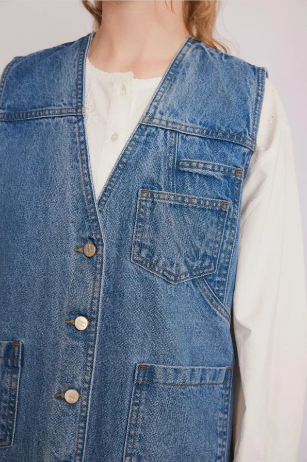 Women Tops Damson Madder Billie Denim Gilet 8211 Vintage Wash
