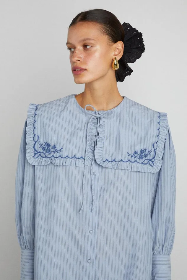 Women Tops Damson Madder Nordine Square Collar Blouse 8211 Blue Stripe