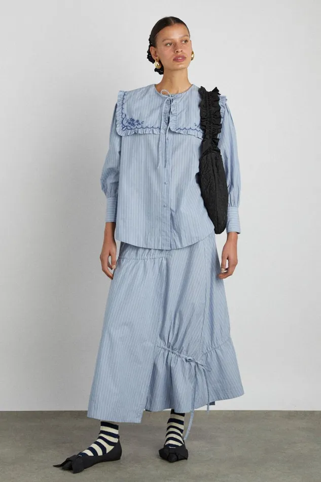 Women Tops Damson Madder Nordine Square Collar Blouse 8211 Blue Stripe