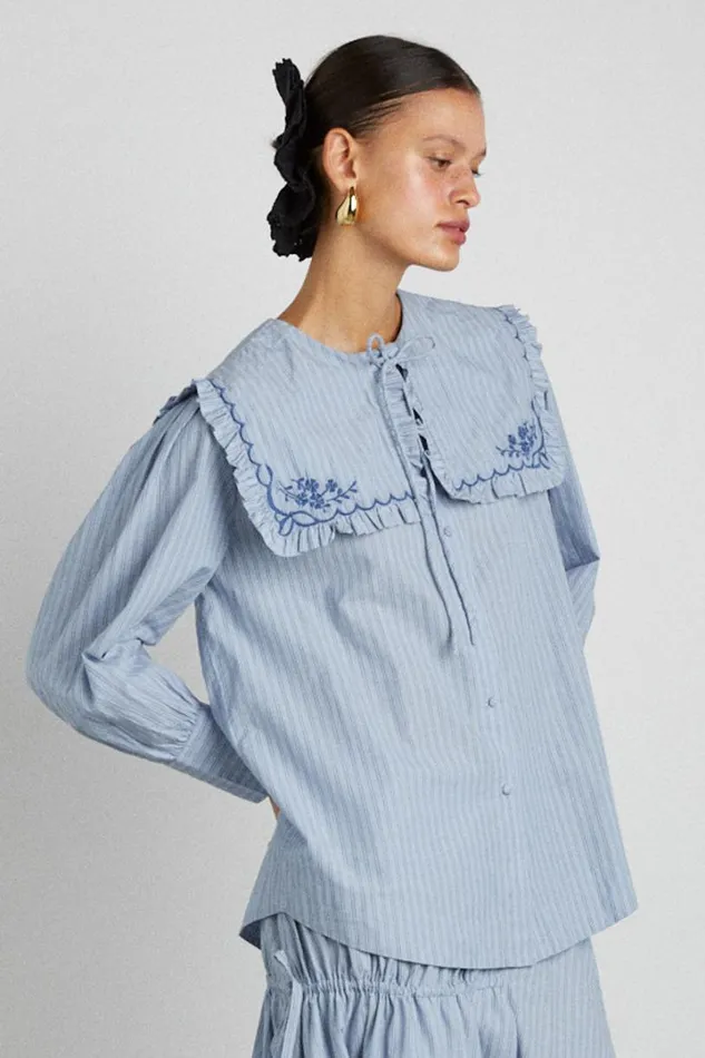Women Tops Damson Madder Nordine Square Collar Blouse 8211 Blue Stripe
