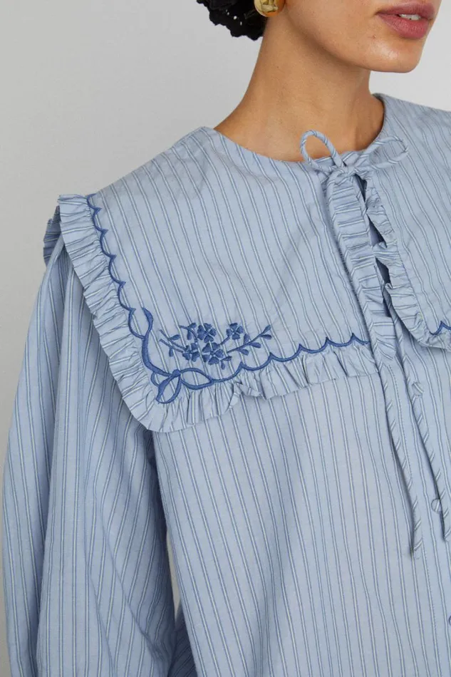 Women Tops Damson Madder Nordine Square Collar Blouse 8211 Blue Stripe