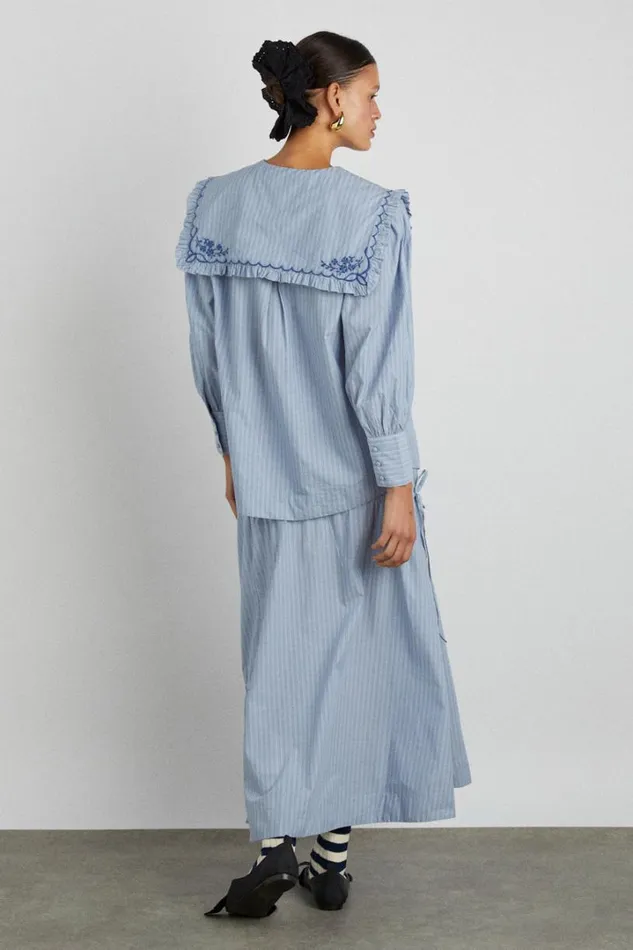 Women Tops Damson Madder Nordine Square Collar Blouse 8211 Blue Stripe