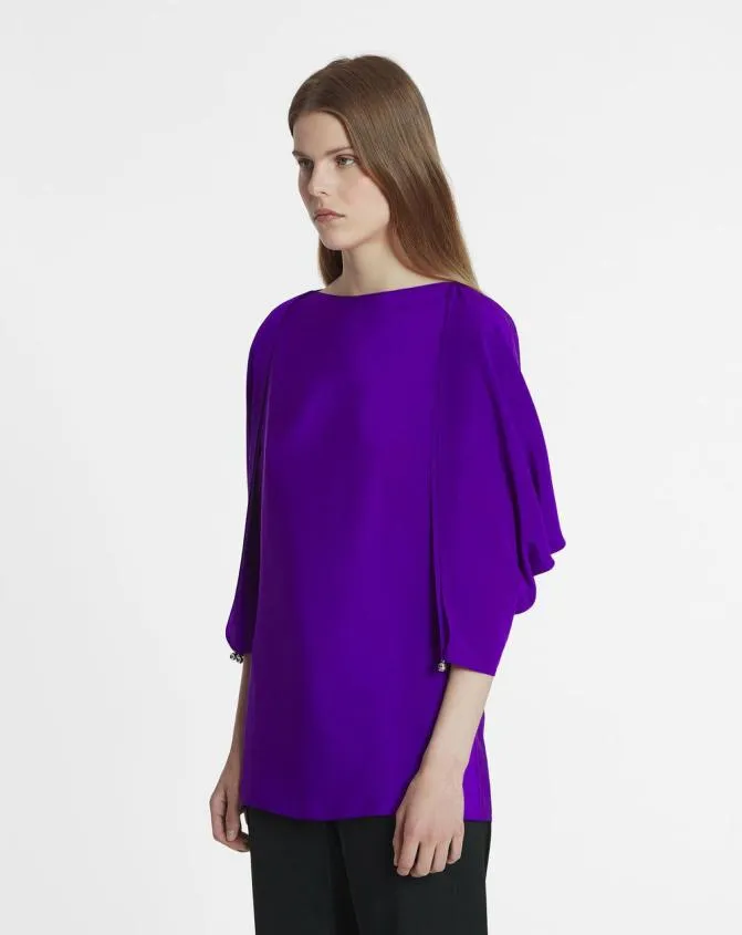 Women Tops Lanvin Silk Top With Openwork Sleeves Anemone Women Tops Lanvin Silk Top With Openwork Sleeves Anemone