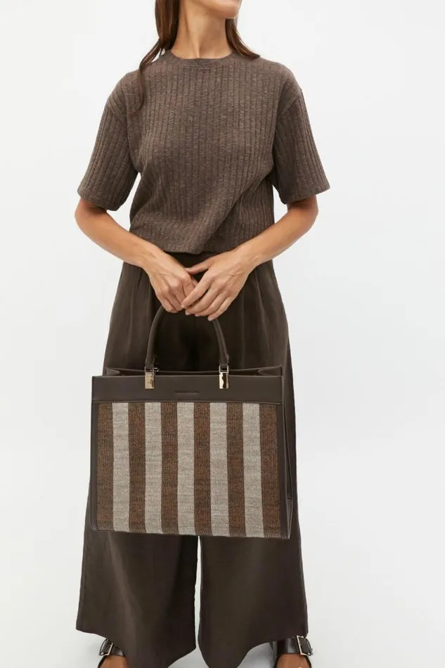 Women Tote Bags Seed Heritage Large Woven Tote Dark Espresso