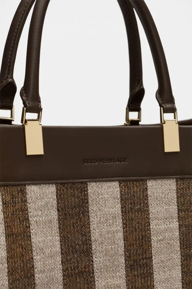 Women Tote Bags Seed Heritage Large Woven Tote Dark Espresso