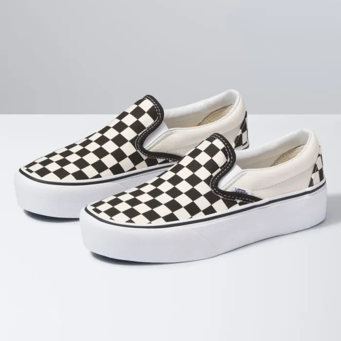 Women Vans SlipOn Platform black and white checkerwhite Classics Shoes