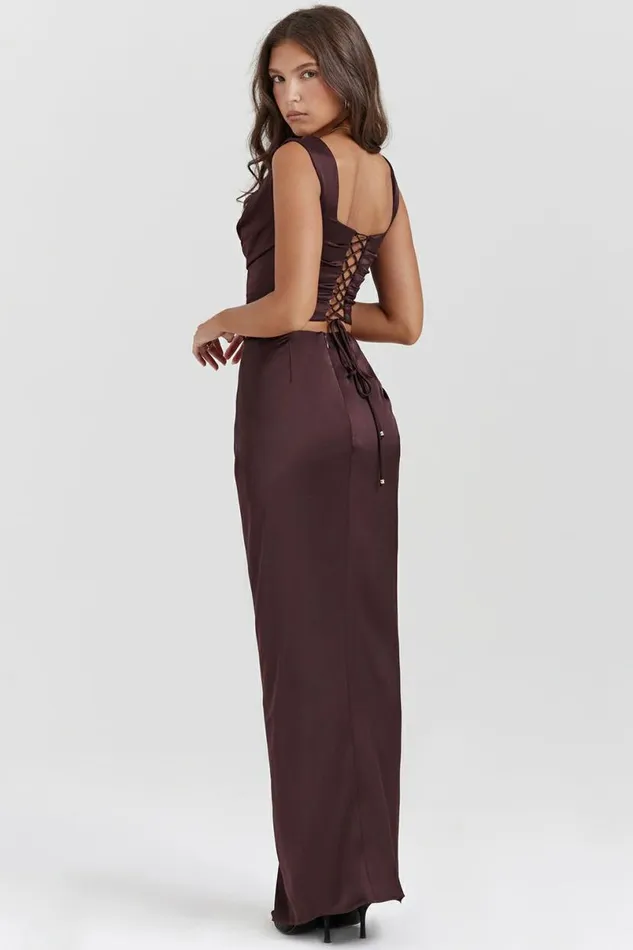 Women Vesper Rich Brown Maxi Skirt House Of CB Bottoms