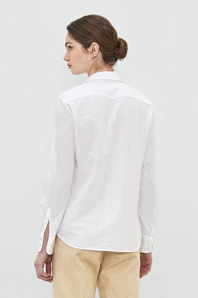 Women VIVIEN 8211 Jacquard Cotton Shirt 8211 Bianco Massimo Alba Shirts