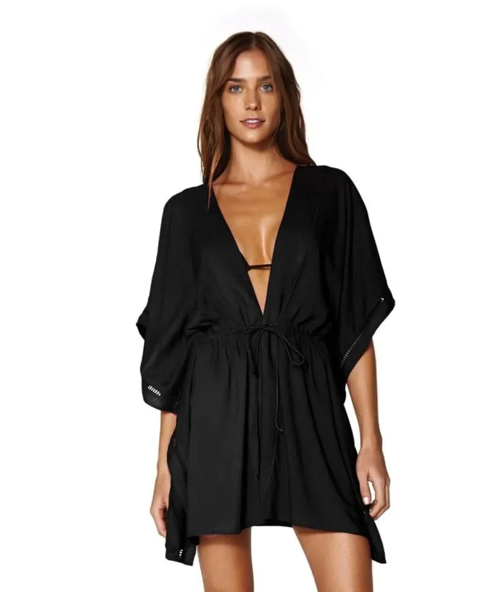 Women ViX Paula Hermanny Cover Ups Embroidery Kimono 8211 Black
