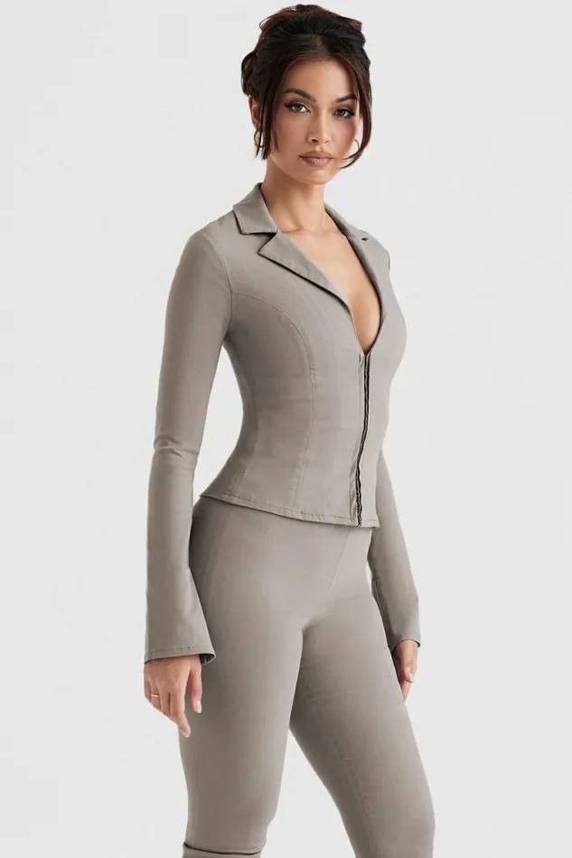 Women Zakira Smoke Fitted Shirt House Of CB Tops Women Zakira Smoke Fitted Shirt House Of CB Tops