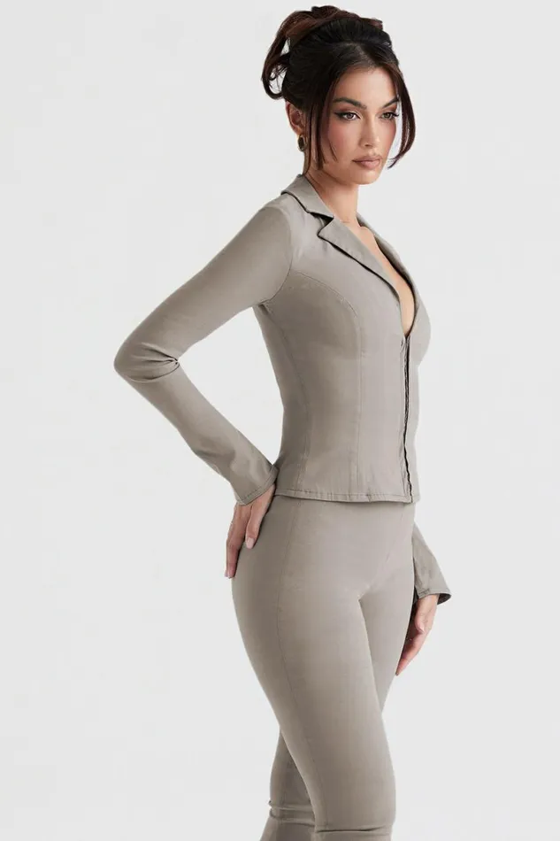 Women Zakira Smoke Fitted Shirt House Of CB Tops Women Zakira Smoke Fitted Shirt House Of CB Tops