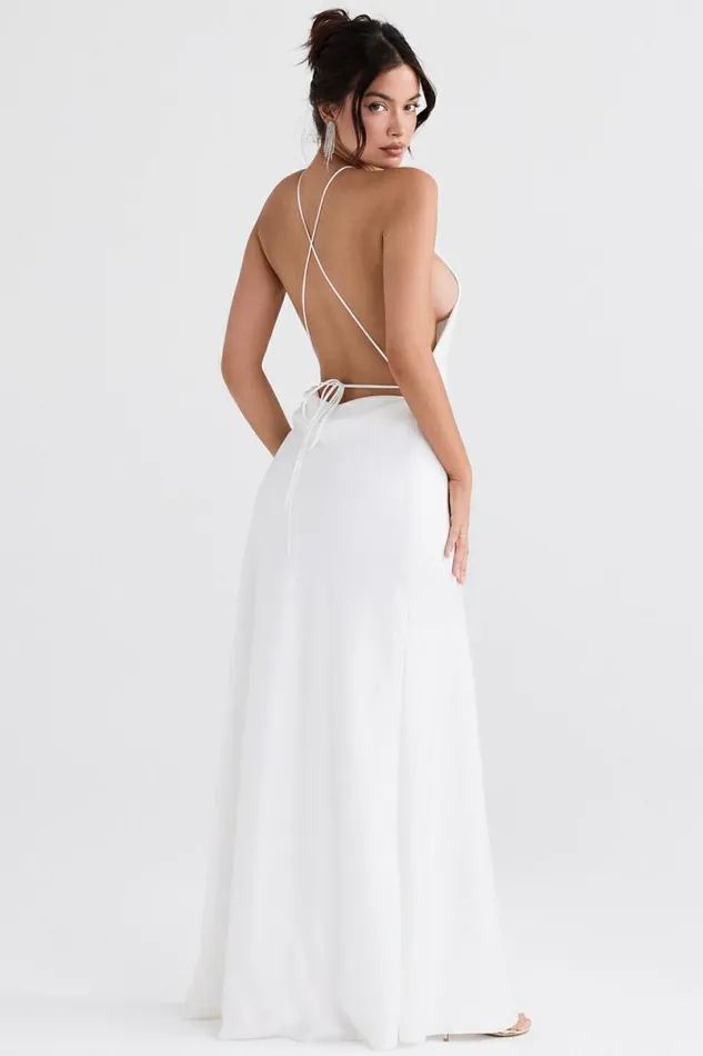 Women Zanab Ivory Thigh Slit Maxi Dress House Of CB Dresses