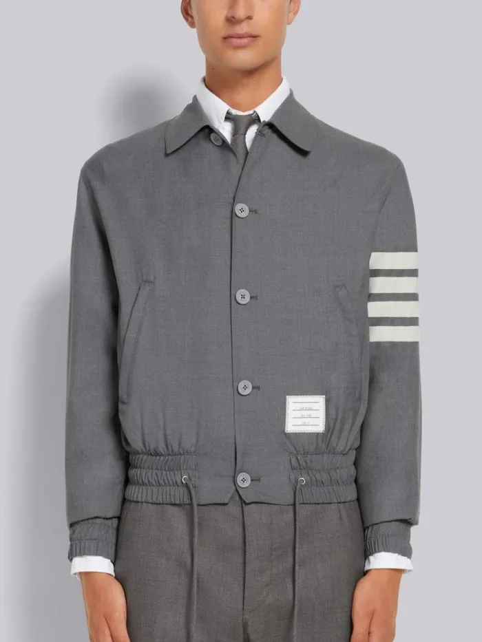 Wool 4bar Drawstring Waist Blouson Jacket Medium Grey Men Thom Browne Jackets and Suiting Wool 4bar Drawstring Waist Blouson Jacket Medium Grey Men Thom Browne Jackets and Suiting