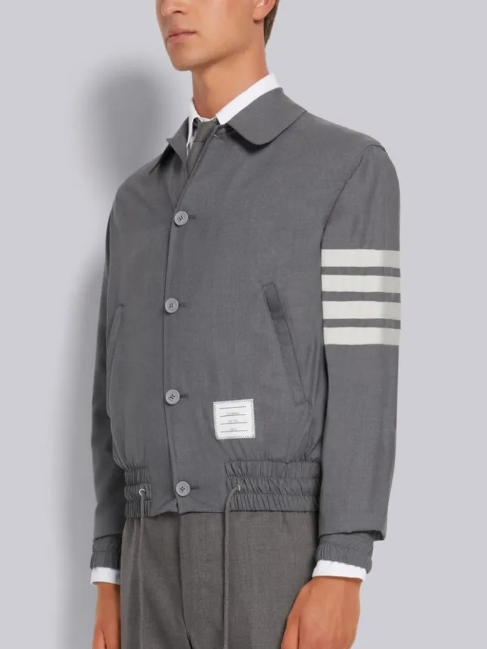 Wool 4bar Drawstring Waist Blouson Jacket Medium Grey Men Thom Browne Jackets and Suiting