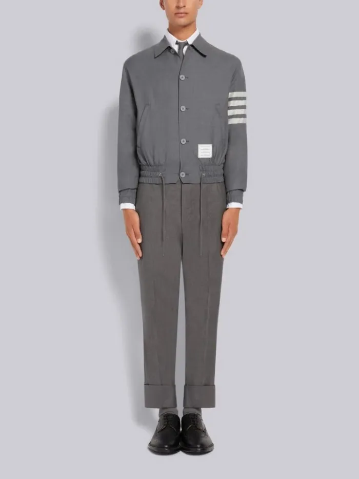 Wool 4bar Drawstring Waist Blouson Jacket Medium Grey Men Thom Browne Jackets and Suiting