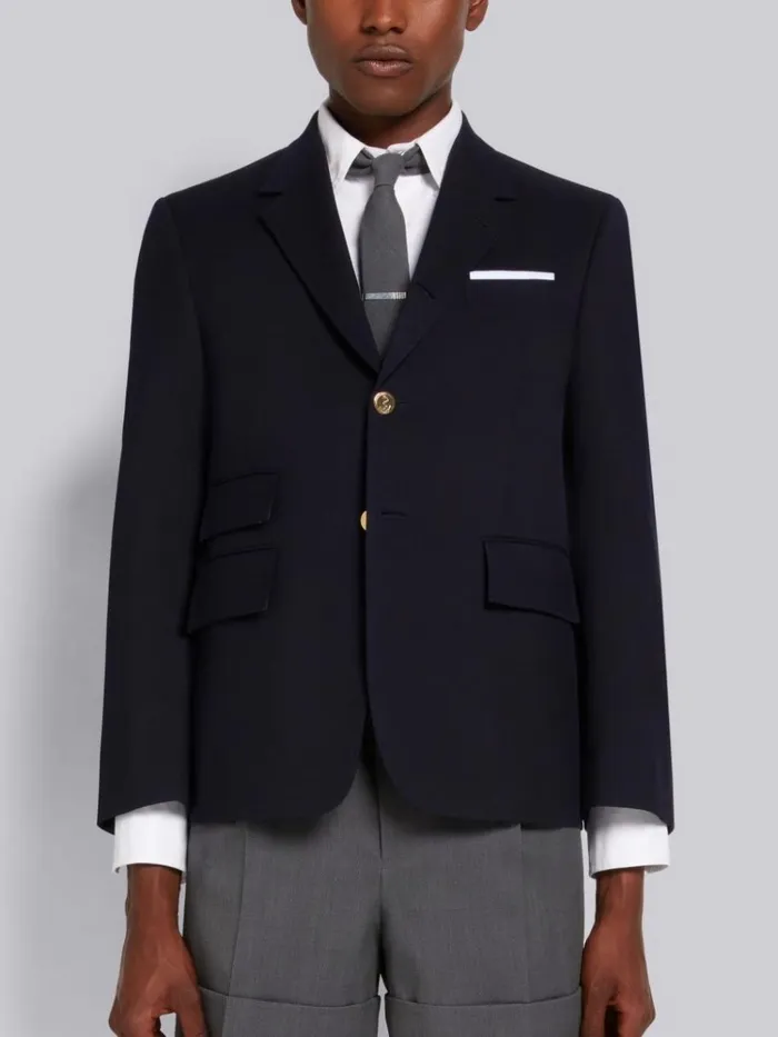 Wool Pique Suiting Single Vent Jacket Navy Men Thom Browne Jackets and Suiting Wool Pique Suiting Single Vent Jacket Navy Men Thom Browne Jackets and Suiting