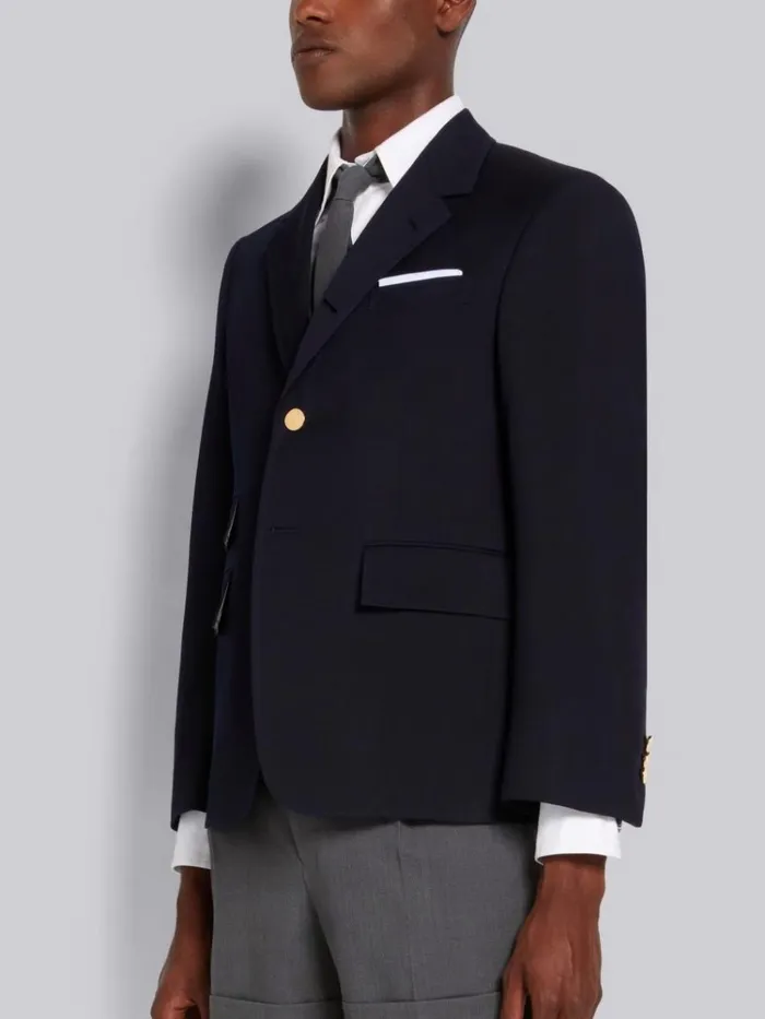 Wool Pique Suiting Single Vent Jacket Navy Men Thom Browne Jackets and Suiting
