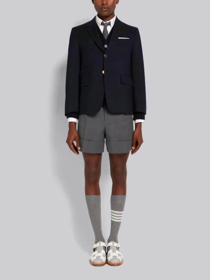 Wool Pique Suiting Single Vent Jacket Navy Men Thom Browne Jackets and Suiting