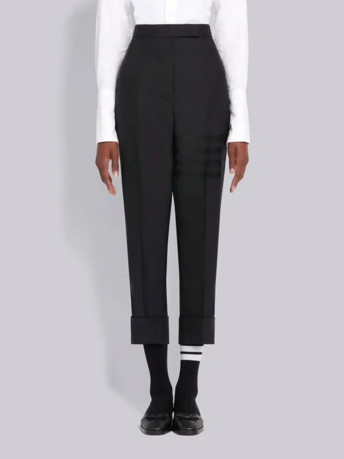 Wool Plain Weave Suiting Grosgrain Tipped Engineered 4bar Classic Trouser Black Women Thom Browne Trousers Wool Plain Weave Suiting Grosgrain Tipped Engineered 4bar Classic Trouser Black Women Thom Browne Trousers