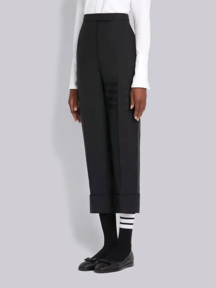 Wool Plain Weave Suiting Grosgrain Tipped Engineered 4bar Classic Trouser Black Women Thom Browne Trousers