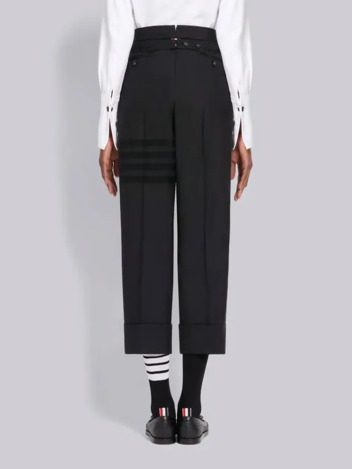 Wool Plain Weave Suiting Grosgrain Tipped Engineered 4bar Classic Trouser Black Women Thom Browne Trousers