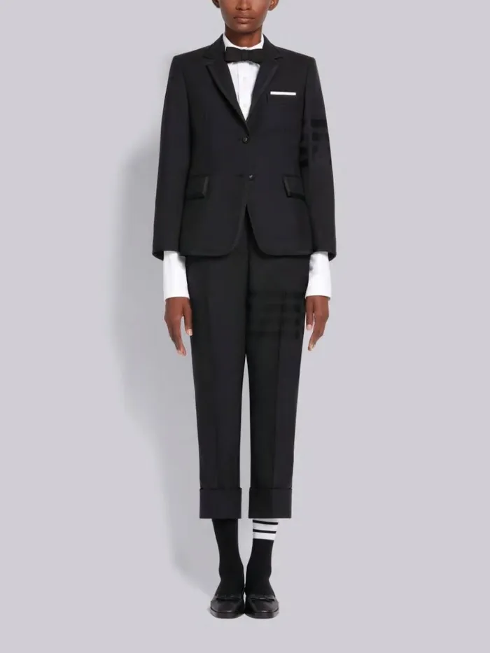 Wool Plain Weave Suiting Grosgrain Tipped Engineered 4bar Classic Trouser Black Women Thom Browne Trousers