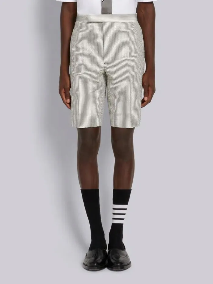 Wool Seersucker Classic Backstrap Short Medium Grey Men Thom Browne Trousers