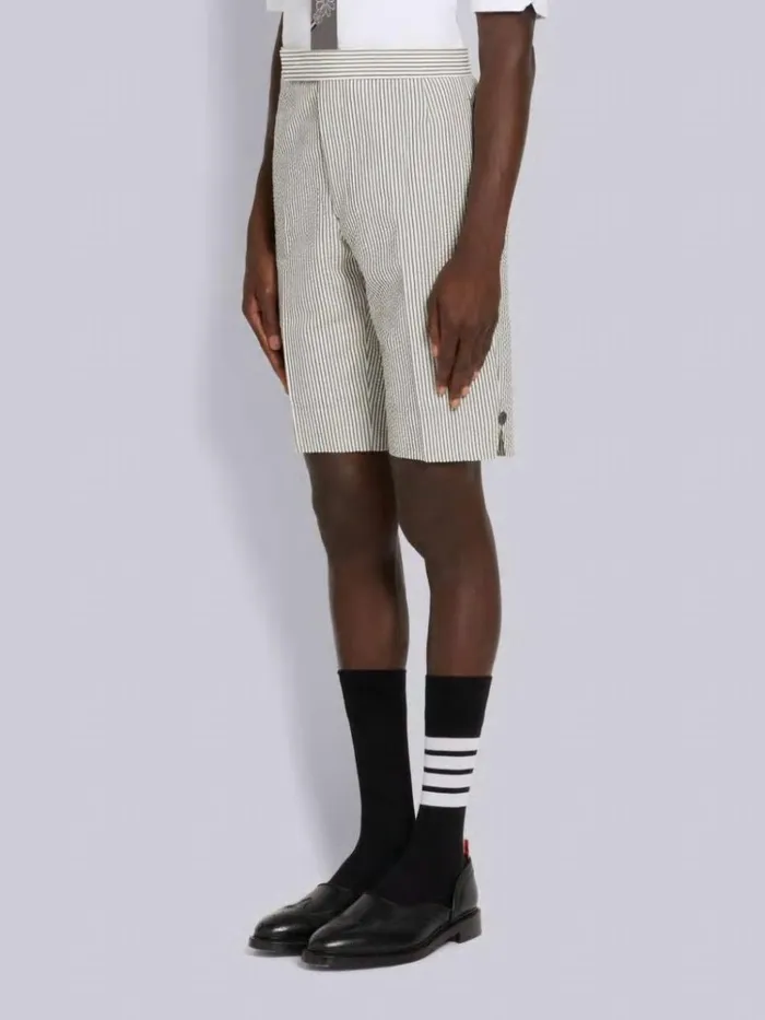 Wool Seersucker Classic Backstrap Short Medium Grey Men Thom Browne Trousers