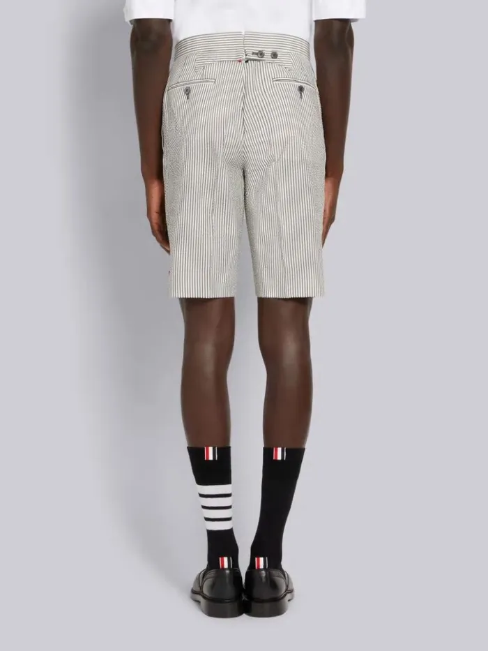 Wool Seersucker Classic Backstrap Short Medium Grey Men Thom Browne Trousers