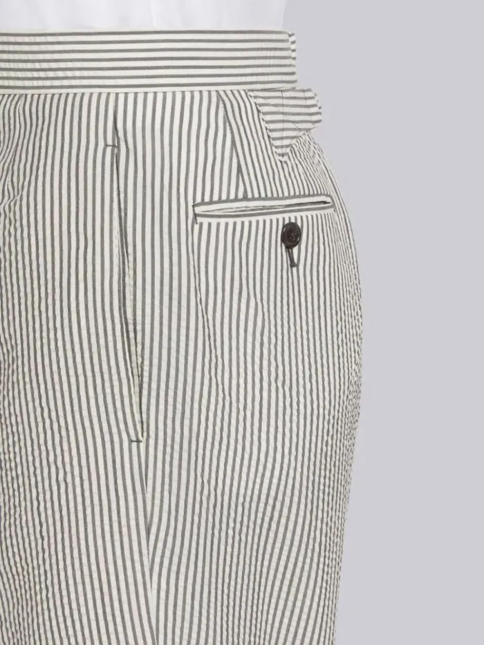 Wool Seersucker Classic Backstrap Short Medium Grey Men Thom Browne Trousers