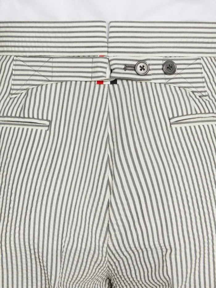 Wool Seersucker Classic Backstrap Short Medium Grey Men Thom Browne Trousers