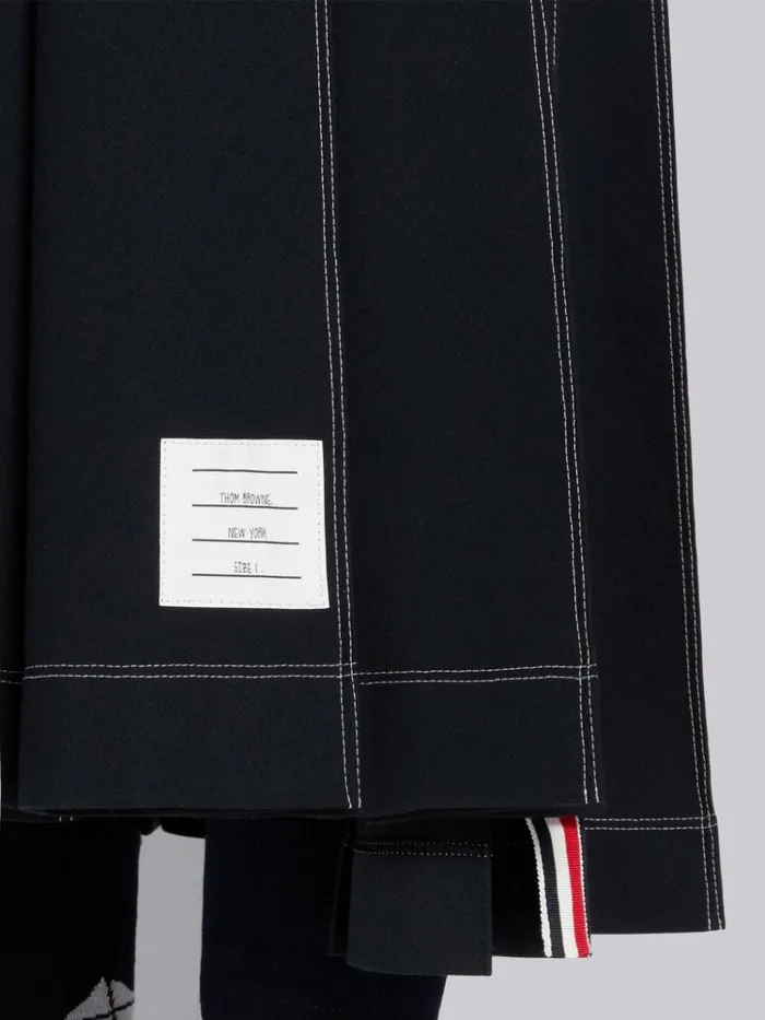 Wool Tech Milano Contrast Stitch Pleated Knee Length Skirt Navy Men Thom Browne Trousers