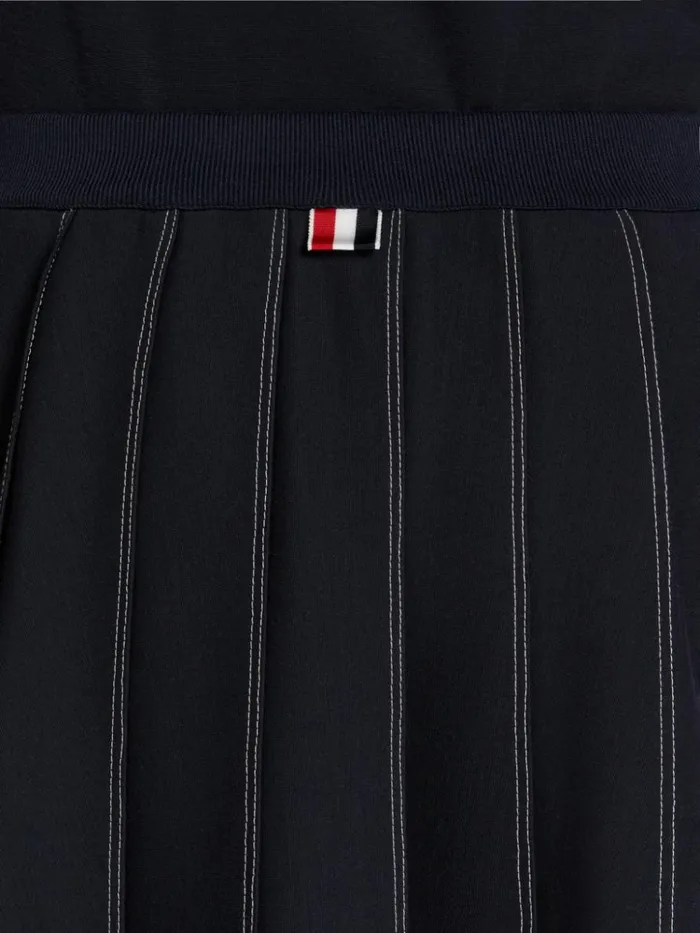 Wool Tech Milano Contrast Stitch Pleated Knee Length Skirt Navy Men Thom Browne Trousers