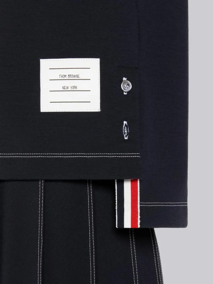 Wool Tech Milano Contrast Stitch Short Sleeve Polo Navy Women Thom Browne Tshirts and Polos