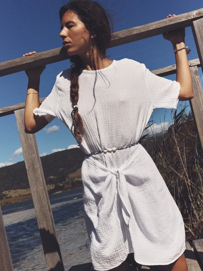 XRENA Dresses Women White Emme Gauze Dress XRENA Dresses Women White Emme Gauze Dress